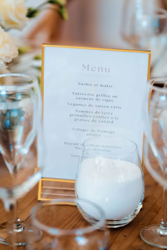 Menu de mariage élégant au Château Laubardemont