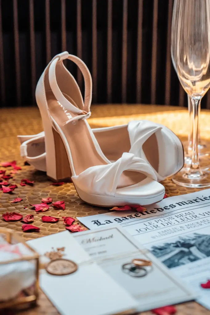 Chaussures de mariée et détails de réception