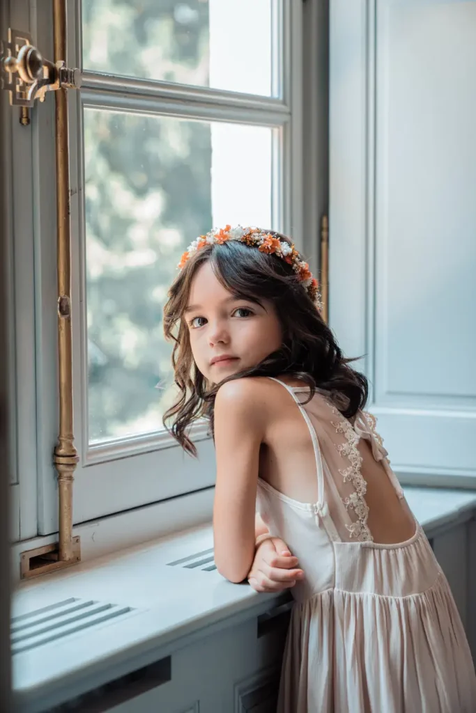 Petite fille en robe lors du mariage en Gironde