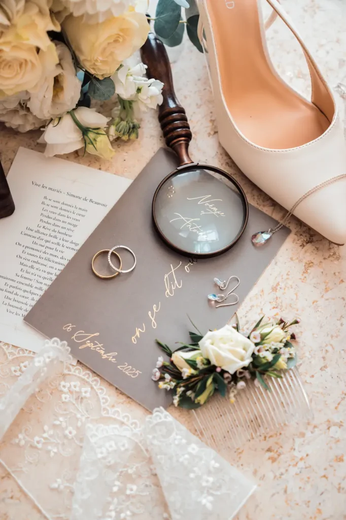 Papeterie et alliances du mariage en détail
