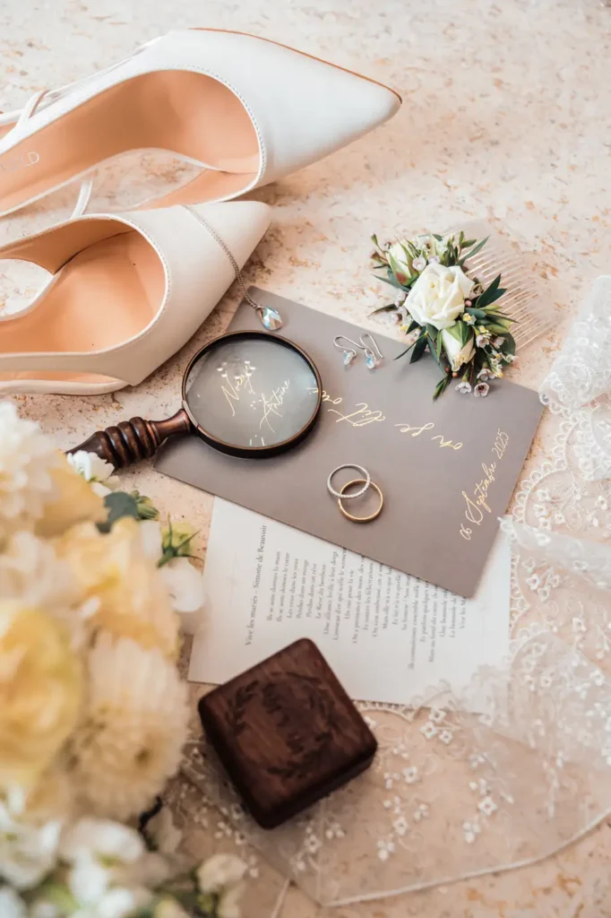 Détail alliances et accessoires du mariage