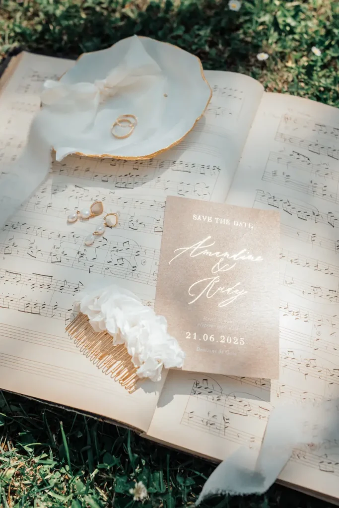 Alliances et voile sur partition ancienne