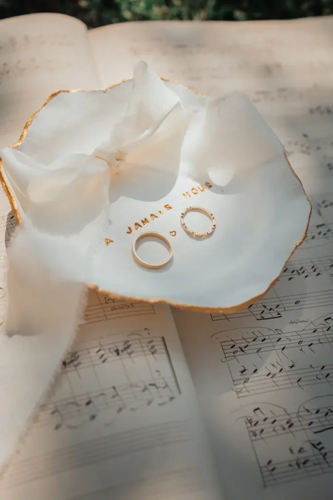 Détail des alliances dans un écrin