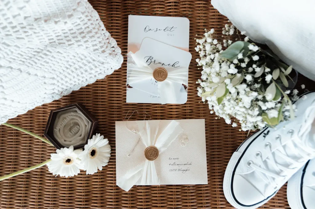 Détail du faire-part et des alliances